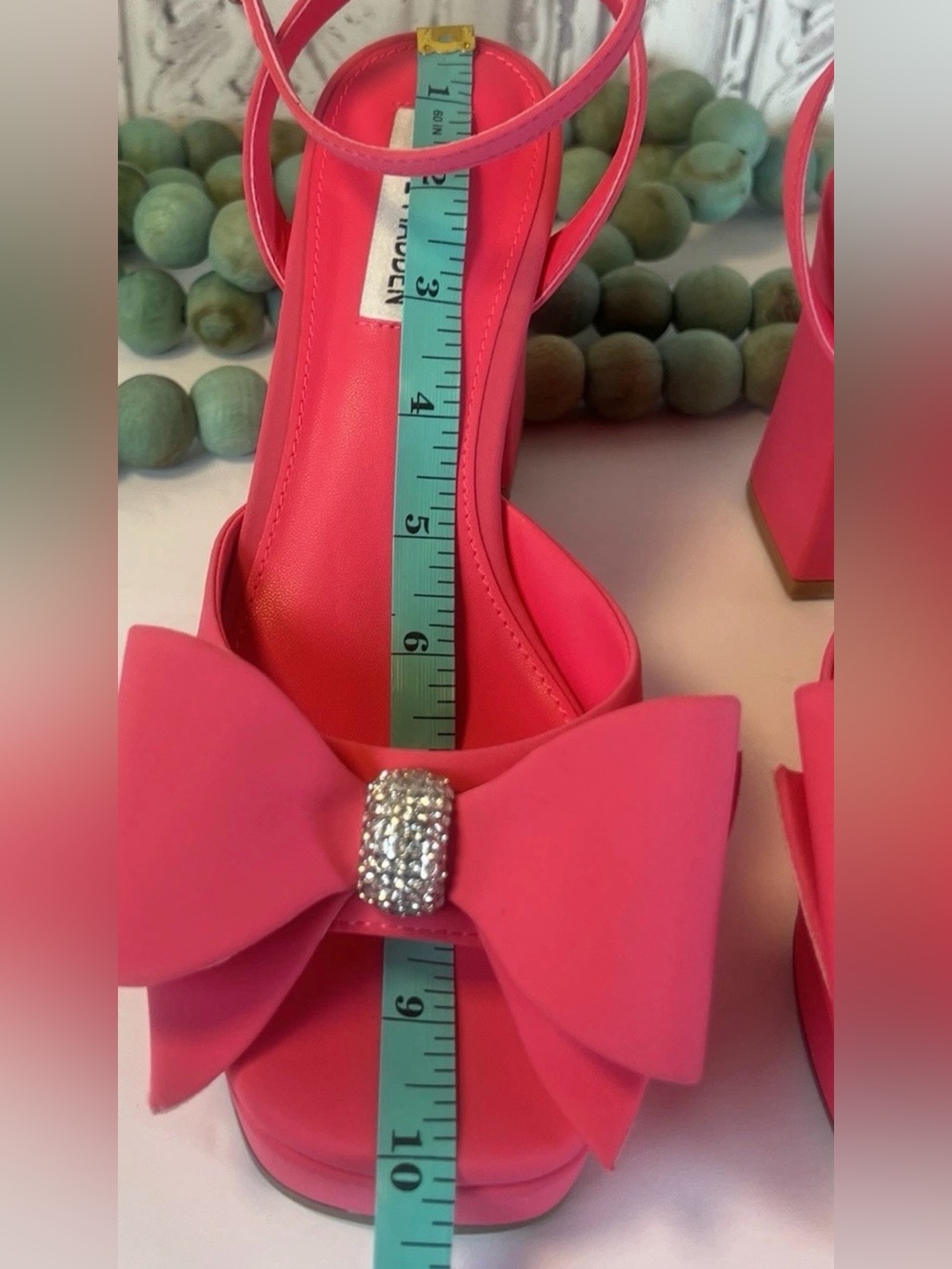 NIB Steve Madden Aerin Satin Platform Heels Rhinestone Bow Pink Sz 8 Barbiecore - Picture 9 of 16